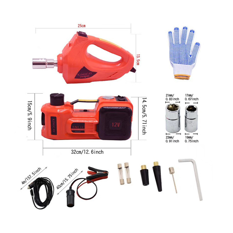 Car Repair 12V DC 3 in 1 Tire Inflator and Flashlight with Electric Impact Wrench 5T Electric Hydraulic car Floor Jack