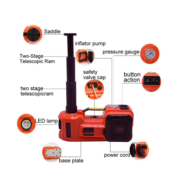 Car Repair 12V DC 3 in 1 Tire Inflator and Flashlight with Electric Impact Wrench 5T Electric Hydraulic car Floor Jack