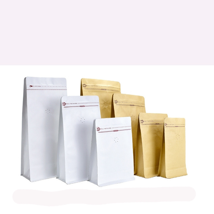 100g 250g 500g 1kg Biodegradable Stock Flat Bottom Brown Kraft Paper Aluminum Foil Coffee Bags With Valve And Ziplock