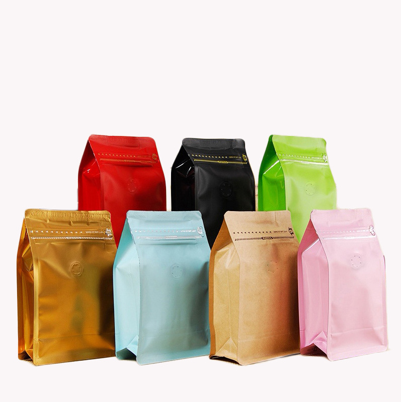 100g 250g 500g 1kg Biodegradable Stock Flat Bottom Brown Kraft Paper Aluminum Foil Coffee Bags With Valve And Ziplock