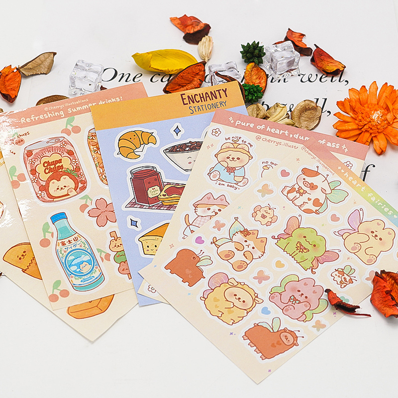 Custom Printing Lovely Journal Decoration  Self Adhesive Vinyl Kiss Cut Sticker Sheet