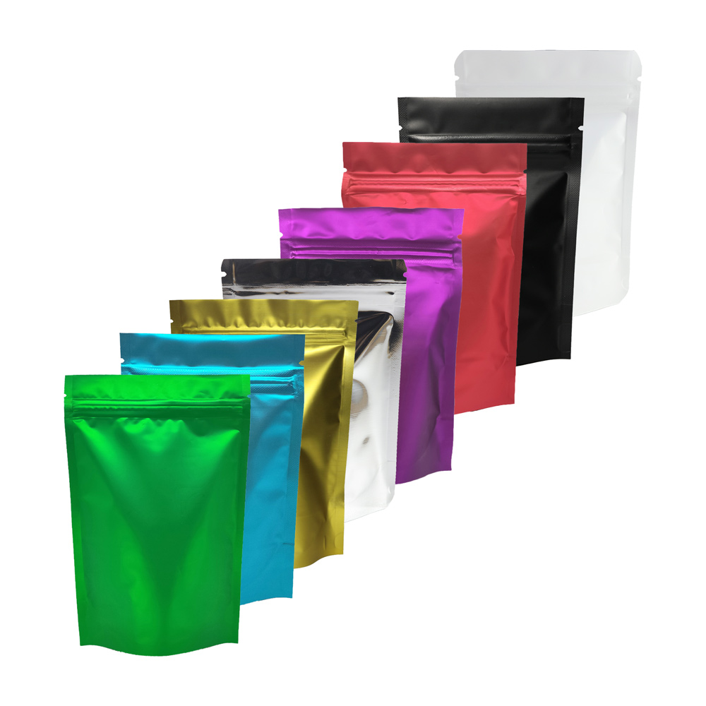 In Stock Custom Zipper Colorful Stand Up Ziplock Mylar Aluminum Foil Self Sealing Bag Tea Food Storge Flat Pouch With Tear Notch