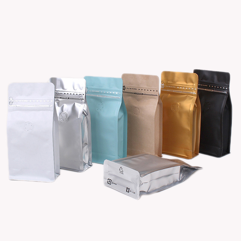 100g 250g 500g 1kg Biodegradable Stock Flat Bottom Brown Kraft Paper Aluminum Foil Coffee Bags With Valve And Ziplock