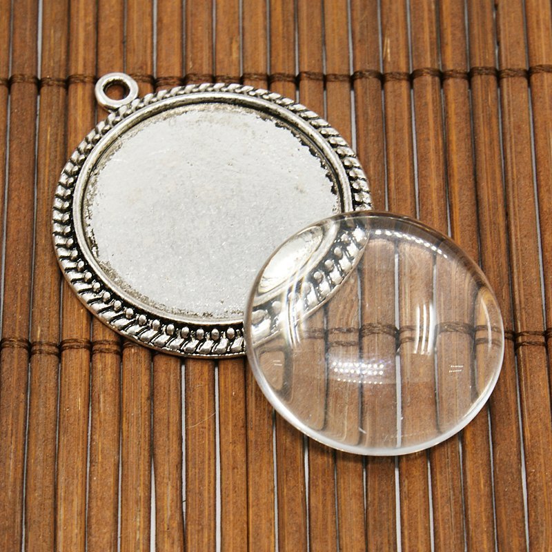 Rawmand Pendant Tray Set Pendant Trays and Bright Glass Cabochon for Bracelet Necklace Crafting DIY Jewelry Gift Making