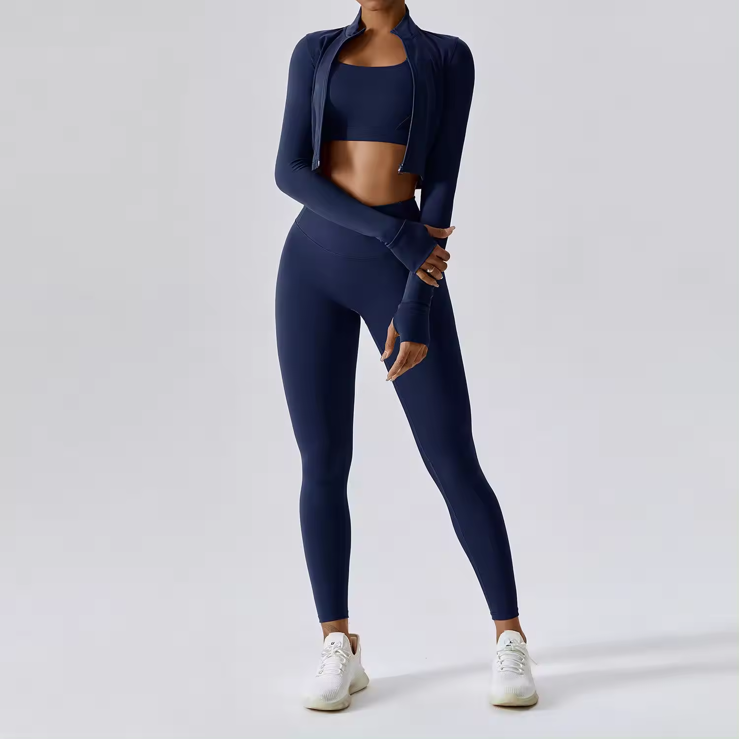 2024 Custom Fitness Yoga wear Wholesale Butt Lift Leggings Full Zip Jacket Gym ActiveWear 4 Pieces Workout Suit Set For women