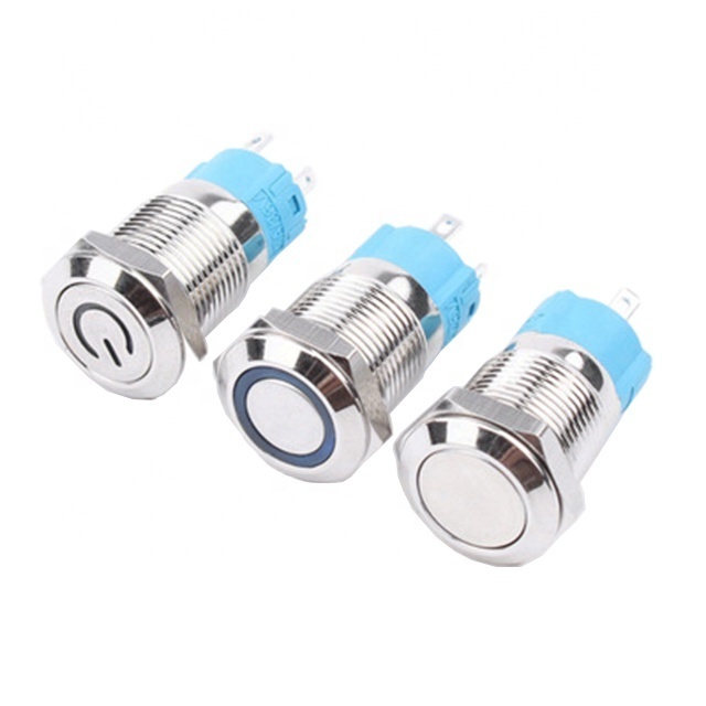 12mm metal button switch LED with light waterproof button flat head self lock / no lock switch