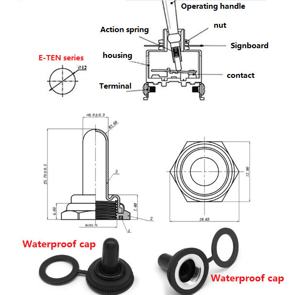 2nd gear rocker switch button switch, modified waterproof button switch for vehicles and ships KN3-101A1 20A