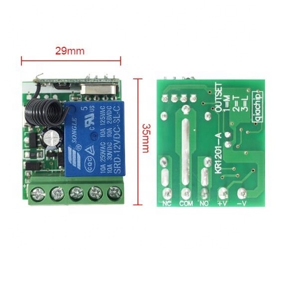 12V one channel wireless remote control switch One channel relay control door led light fixture 1527 learning type 433.92MHZ