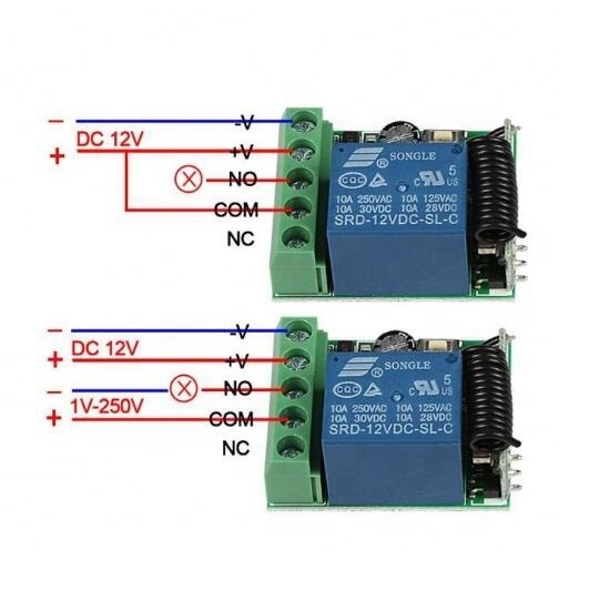 12V one channel wireless remote control switch One channel relay control door led light fixture 1527 learning type 433.92MHZ