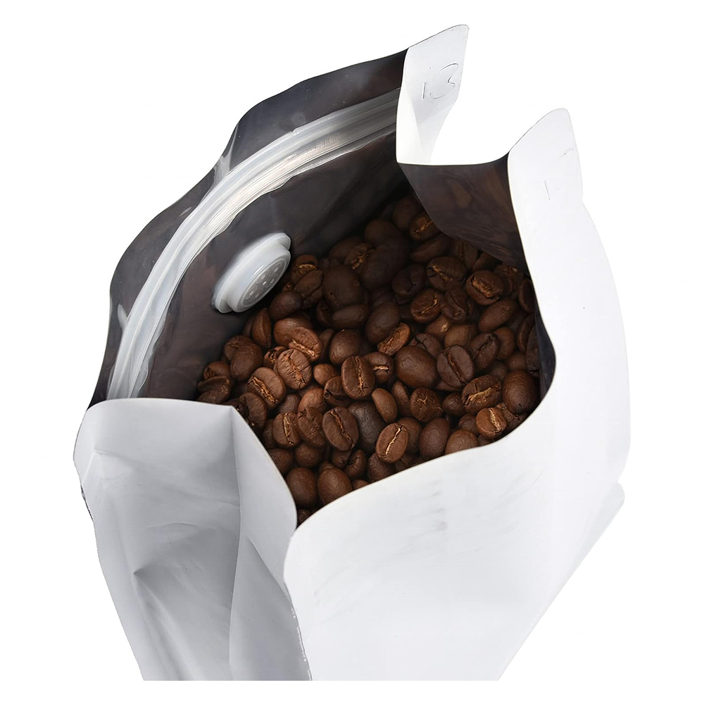 Resealable Coffee Bags with Valve 1lb 16oz 500g White Coffee Pouches Bags with One-way Degassing Valve for Coffee Bean Storage