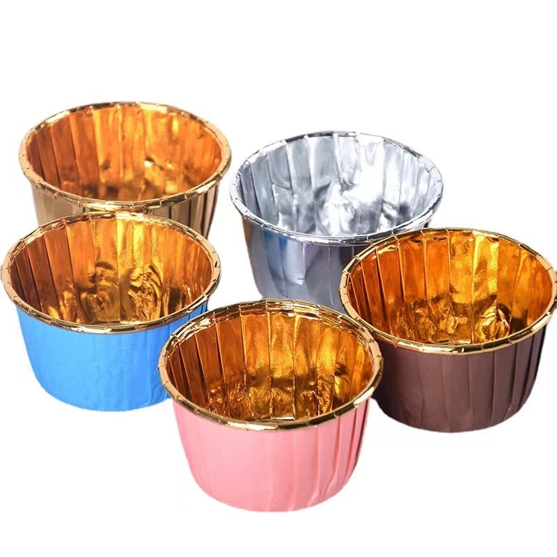 Wholesale rolled rim muffin wrapper cupcake liners gold silver color aluminum foil paper cake baking cup