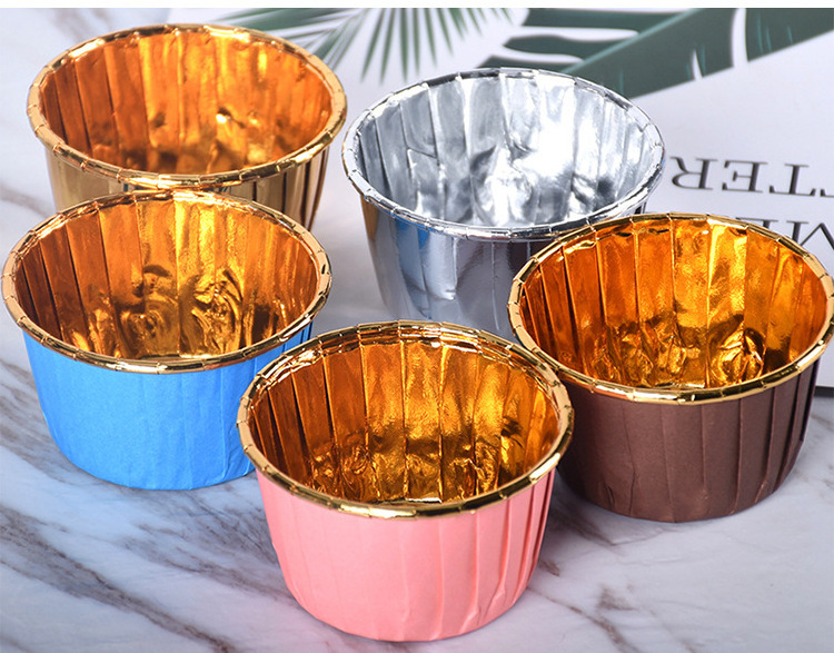 Wholesale rolled rim muffin wrapper cupcake liners gold silver color aluminum foil paper cake baking cup