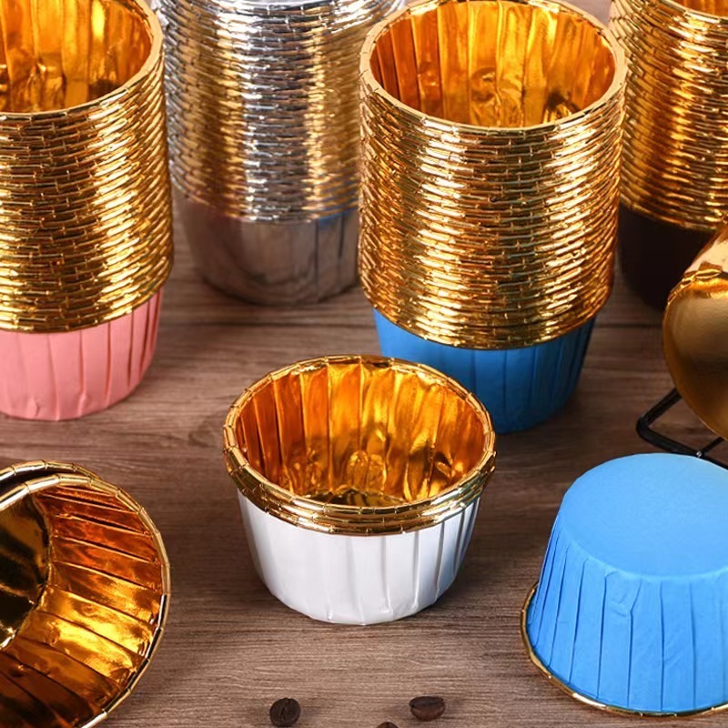 Wholesale rolled rim muffin wrapper cupcake liners gold silver color aluminum foil paper cake baking cup