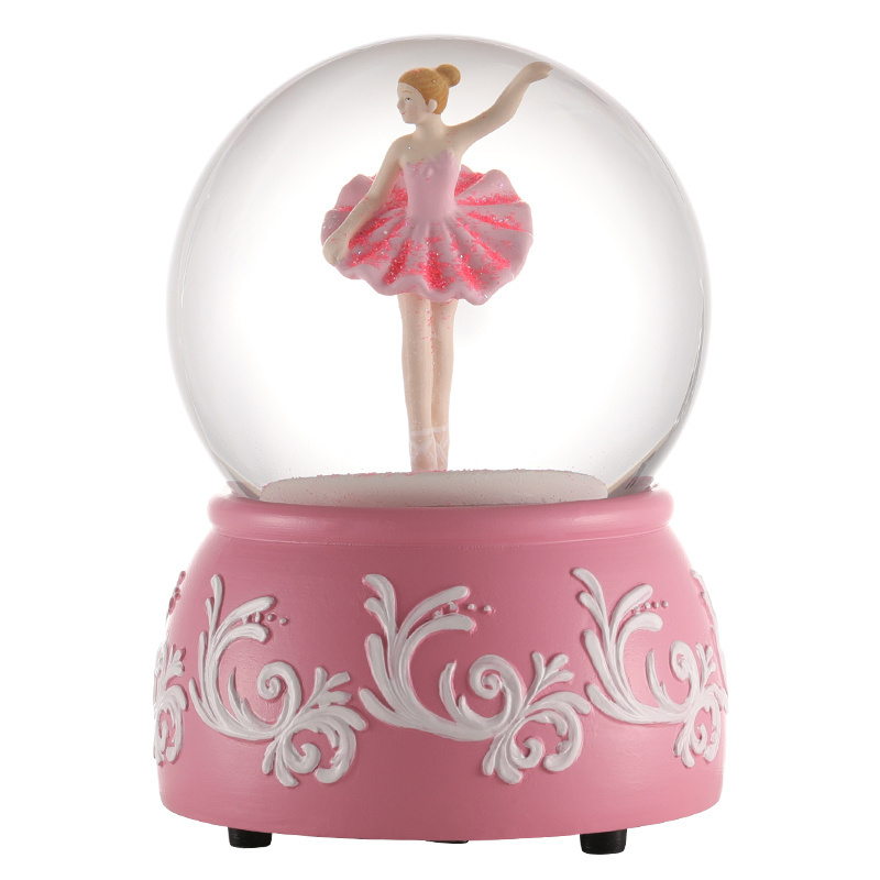 Custom Spinning Snow Globe Music Spinning Dancer Dancing Water Globe Flower Base Daily Decoration Gift Souvenir Resin Snow Globe