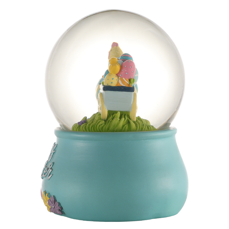 Custom Easter Snow Globe Chicken Water Globe Slogan Light Blue Base Spring Decoration Gift Souvenir Cartoon Resin Snow Globe