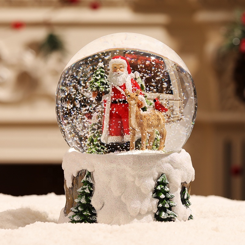 Custom Resin Snow Globe Santa Claus Elk Water Globe Glitter Powder Base Winter Decoration Souvenir Gift Christmas Snow Globe