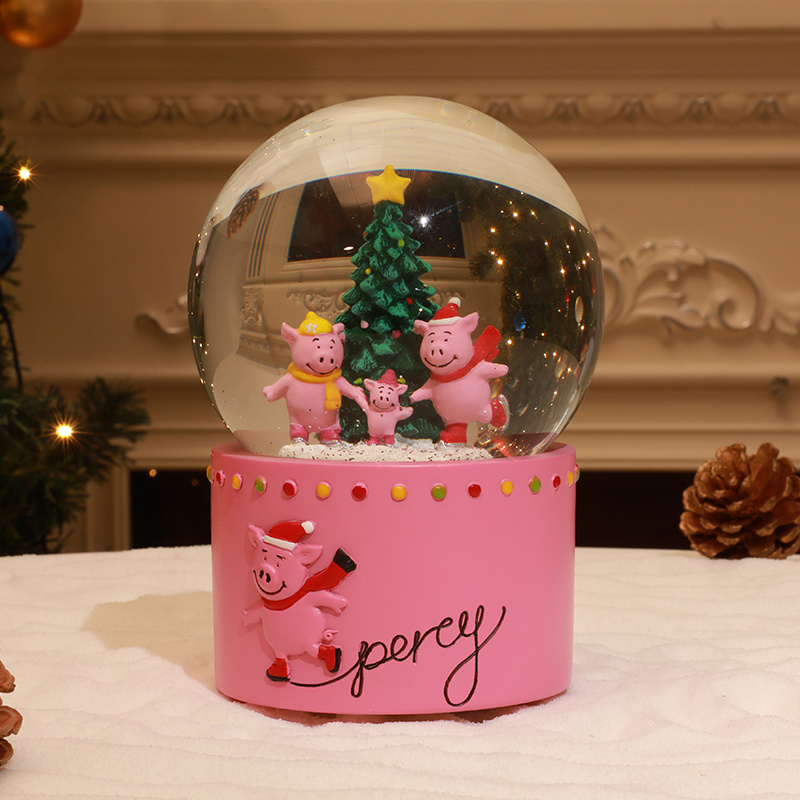 Custom Pig Snow Globe Resin Water Globe Glass Blowing Snow Daily Decor Gift Animal Cartoon Pink Base Pink Pig Resin Snow Globe