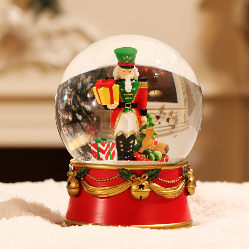 Custom Cartoon Snow Globe Nutcracker Water Globe Glass Blowing Snow Red Base Children Gift Souvenir Decoration Resin Snow Globe