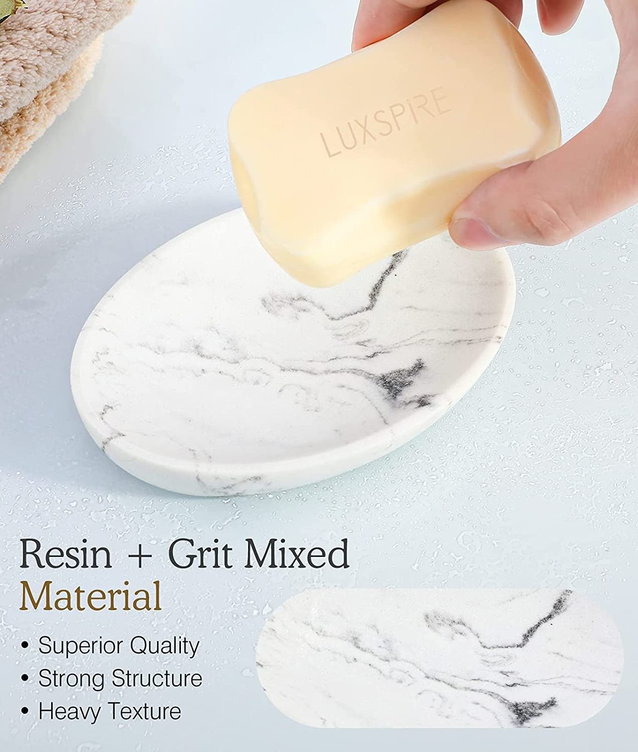 Custom Resin Soap Holder Container Box Marble Pattern Oval Soap Plate Case Sponge Dish Scrubbers Tray Bathroom Resin Soap Dish