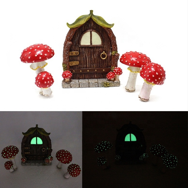 Miniature Garden Sculpture Statues Ornament Outdoor Art Yard Garden Gnomes Tree Face Figurine Decor Mushroom Glow in The Dark