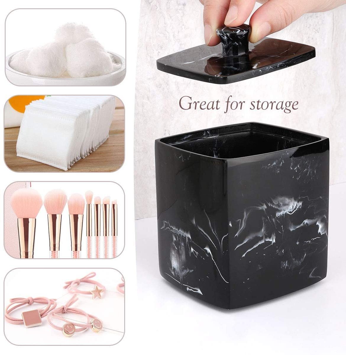 Custom Resin Cotton Ball Container Holder Q-Tips Cotton Bud Pad Rounds Storage Box Resin Cotton Swab Holder