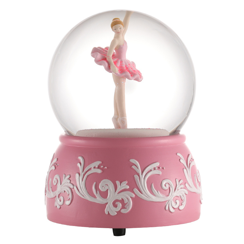 Custom Spinning Snow Globe Music Spinning Dancer Dancing Water Globe Flower Base Daily Decoration Gift Souvenir Resin Snow Globe