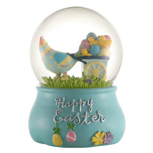 Custom Easter Snow Globe Chicken Water Globe Slogan Light Blue Base Spring Decoration Gift Souvenir Cartoon Resin Snow Globe