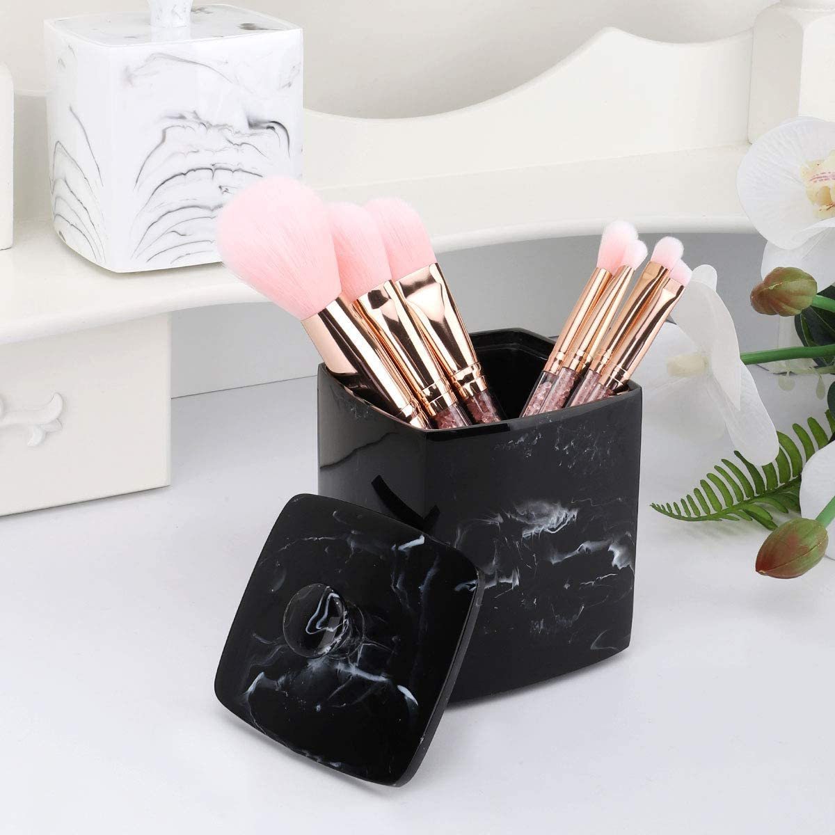 Custom Resin Cotton Ball Container Holder Q-Tips Cotton Bud Pad Rounds Storage Box Resin Cotton Swab Holder