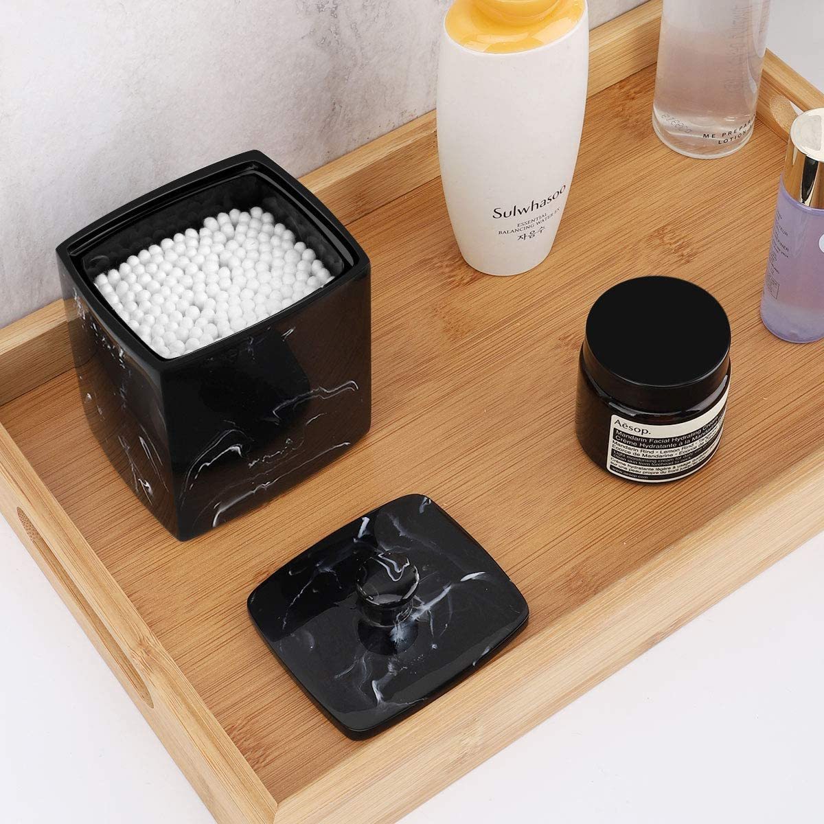 Custom Resin Cotton Ball Container Holder Q-Tips Cotton Bud Pad Rounds Storage Box Resin Cotton Swab Holder