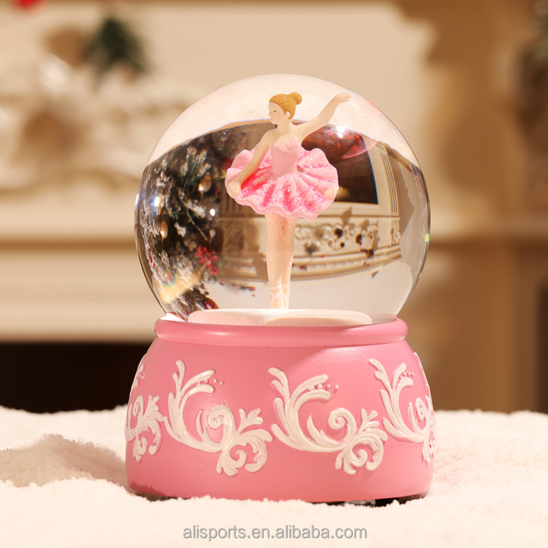 Custom Spinning Snow Globe Music Spinning Dancer Dancing Water Globe Flower Base Daily Decoration Gift Souvenir Resin Snow Globe