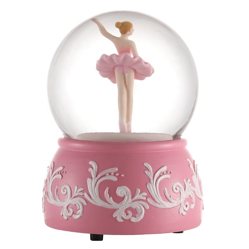 Custom Spinning Snow Globe Music Spinning Dancer Dancing Water Globe Flower Base Daily Decoration Gift Souvenir Resin Snow Globe