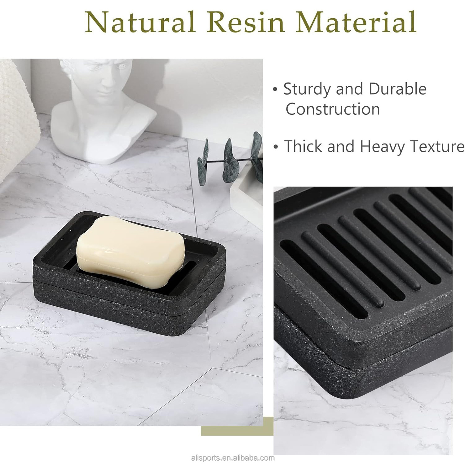 Custom Resin Soap Holder Kitchen Bathroom Countertop Double Layer Draining Soap Tray Detachable Slotted Black Resin Soap Dish