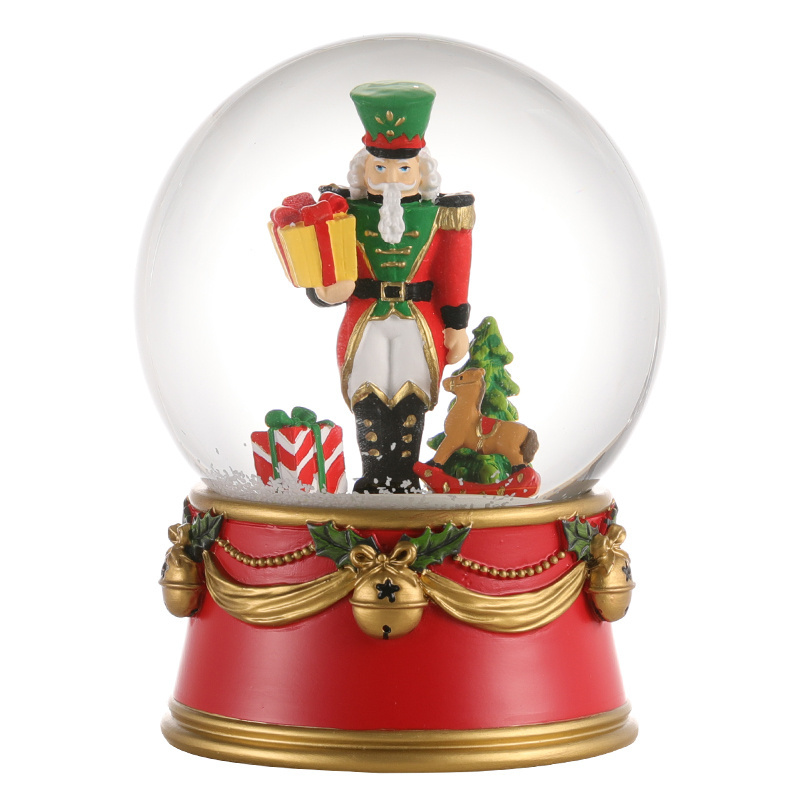 Custom Cartoon Snow Globe Nutcracker Water Globe Glass Blowing Snow Red Base Children Gift Souvenir Decoration Resin Snow Globe