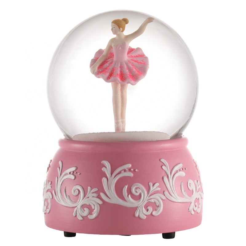 Custom Spinning Snow Globe Music Spinning Dancer Dancing Water Globe Flower Base Daily Decoration Gift Souvenir Resin Snow Globe