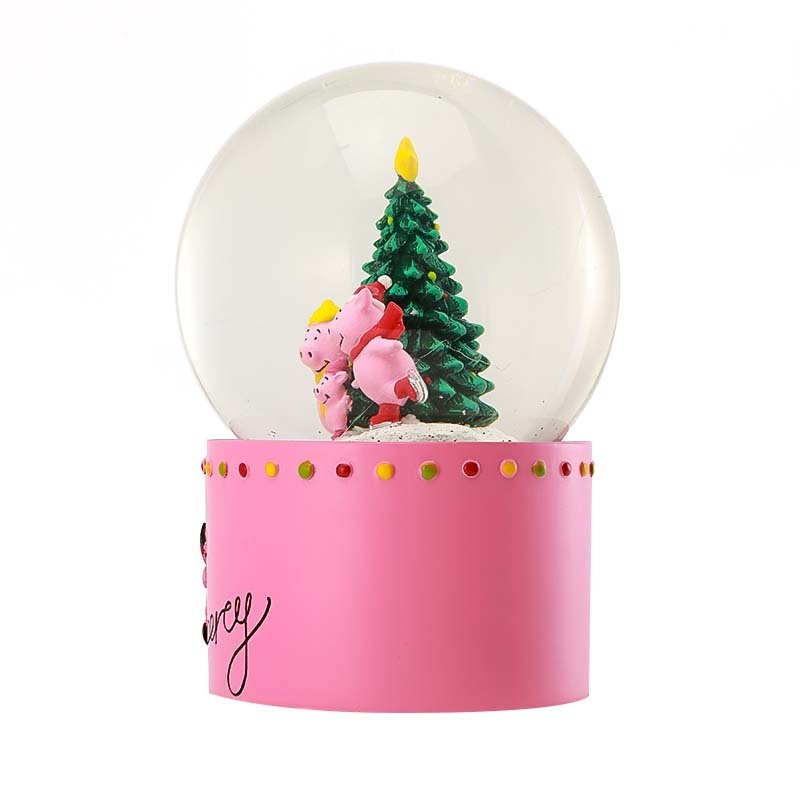 Custom Pig Snow Globe Resin Water Globe Glass Blowing Snow Daily Decor Gift Animal Cartoon Pink Base Pink Pig Resin Snow Globe