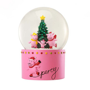 Custom Pig Snow Globe Resin Water Globe Glass Blowing Snow Daily Decor Gift Animal Cartoon Pink Base Pink Pig Resin Snow Globe