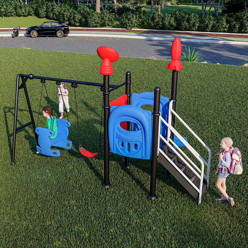 Cheap Outdoor Slide Swing Sets For Kids Playground Commercial Children Backyard Play Equipment 2 in one  Plastic Slide