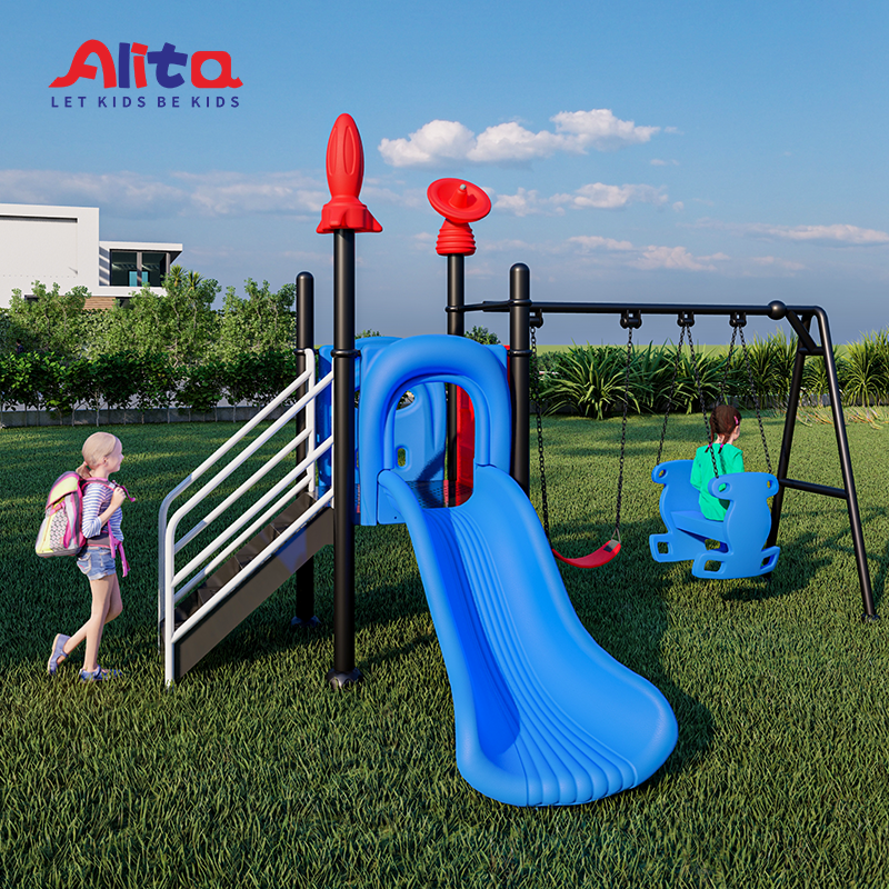 Cheap Outdoor Slide Swing Sets For Kids Playground Commercial Children Backyard Play Equipment 2 in one  Plastic Slide