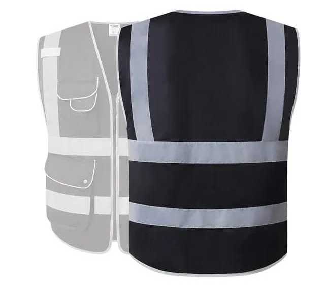 Wholesale High Visibility Black Safety Vest With Zipper Customized Logo Work Wear Black Safety Vest Reflective