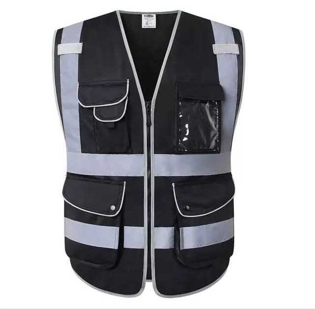 Wholesale High Visibility Black Safety Vest With Zipper Customized Logo Work Wear Black Safety Vest Reflective