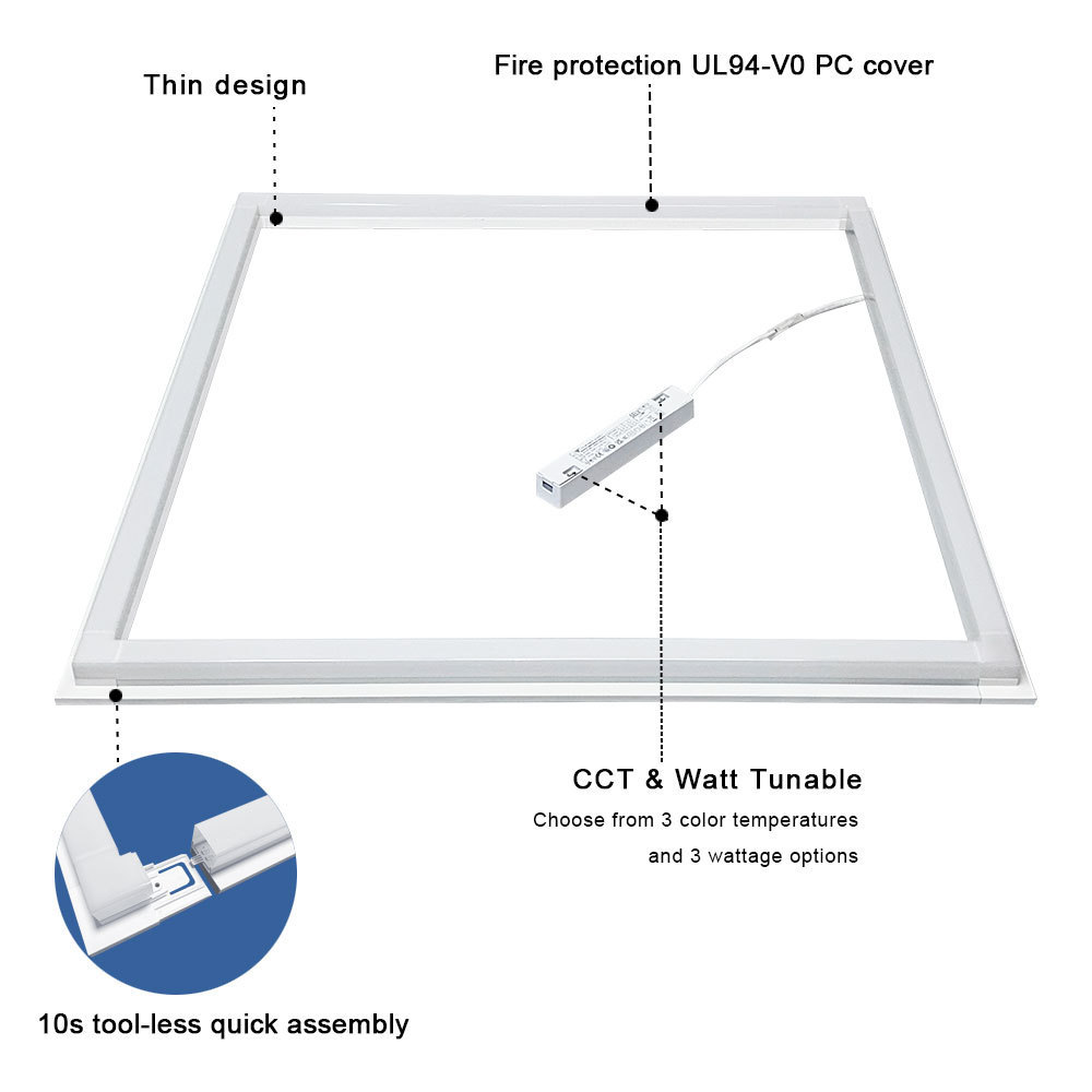 CB/CE 595x595 105LM/W 0-10V Dimmable 6500K Power Adjustable DALI Dimmable LED Grid Frame Light