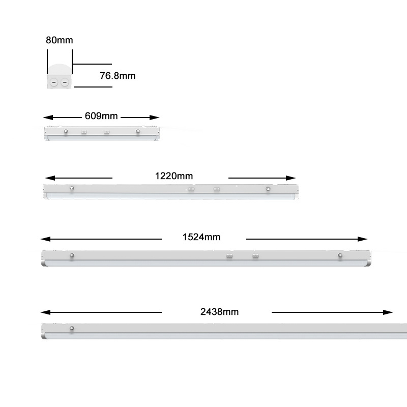 Factory Direct Supply ETL DLC Certified Linear LED Batten Strip Lights Available in 2FT 4FT 8FT 25W 45W 60W 70W