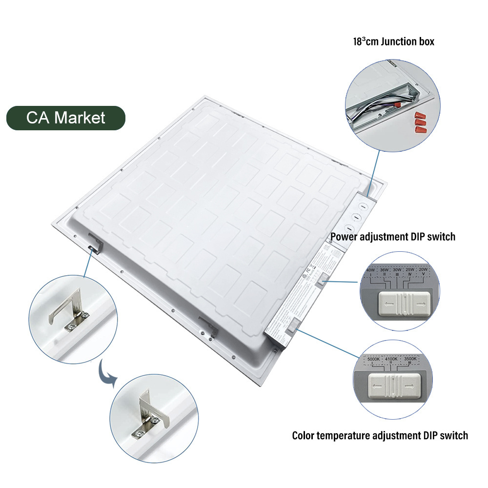 120-347V 2ft 4ft 2x2 40w 50w cETL/DLC 2x4 LED Panel Lights No Strobe Ceiling for Commercial Use For Canada