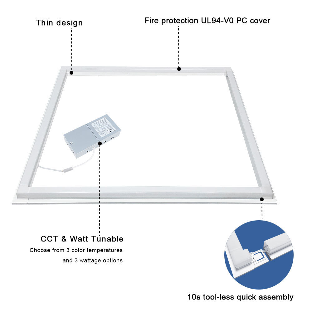 2x2 0-10V Dimmable 130LM/W CCT Tunable Power Adjustable led frame panel light