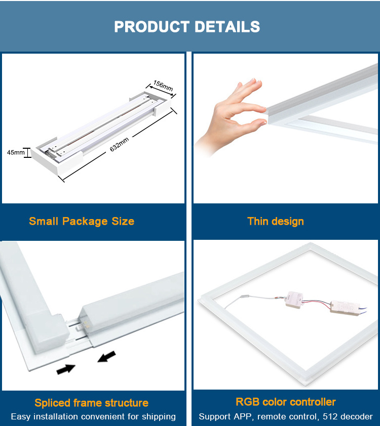 2X2 2X4 CCT Tunable Power Adjustable dimmable led recessed RGB frame panel light