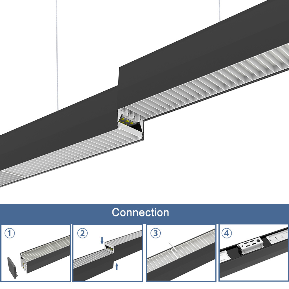 DALI-DT8 30W/40W/50W Office LED Linear Light with Bluetooth App Remote Control Electroplated Grille Pendant Chandelier