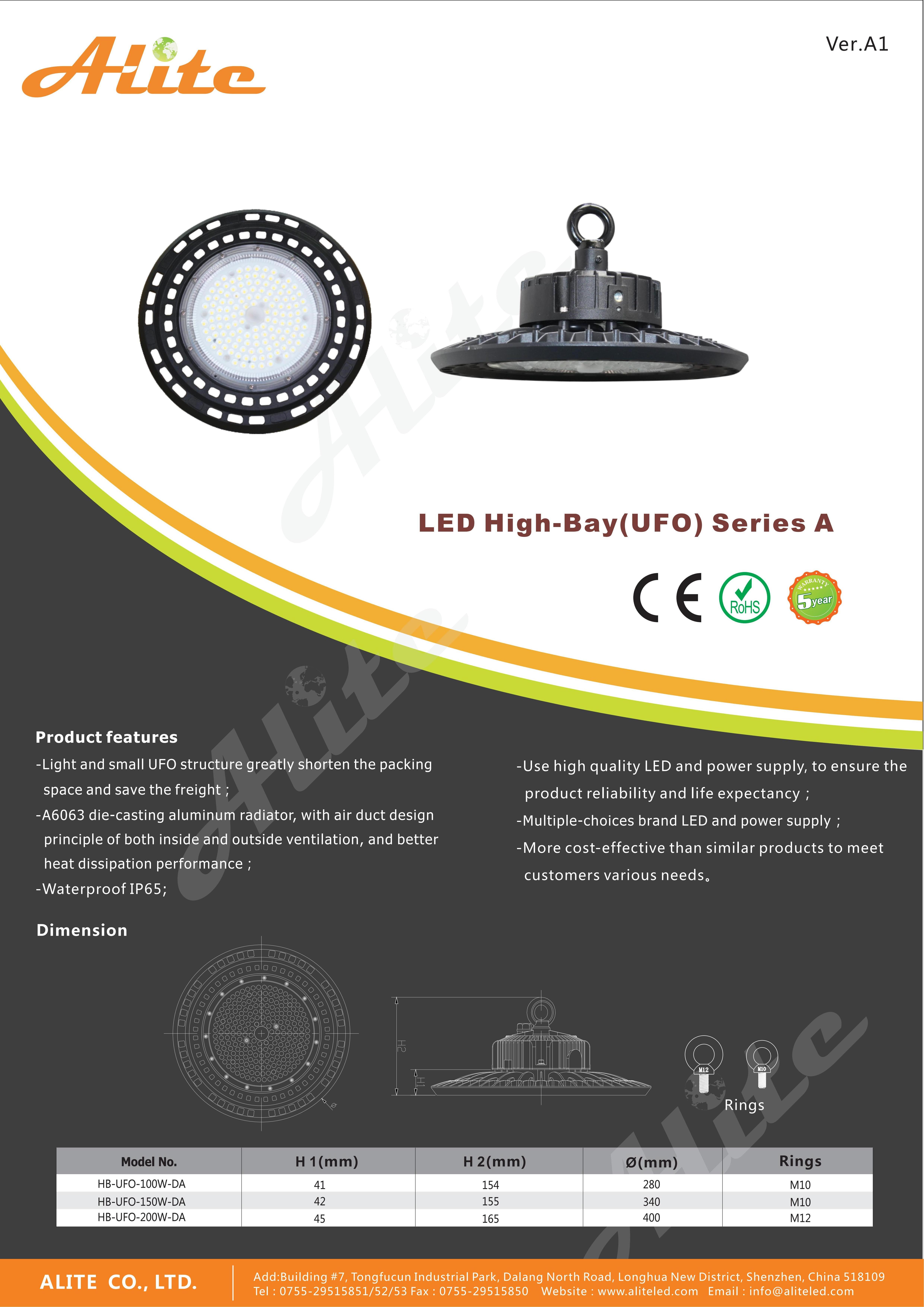 Alite Led High Bay Light Ufo Fixtures 100w 150w 200w 240w Ip65 Industrial Lighting Motion Sensor warehouse lighting