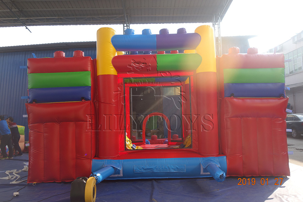 New colorful Bricks Bouncer Combo Inflatable Double Lane Water Slide Jumping Bounce Castle For Kids