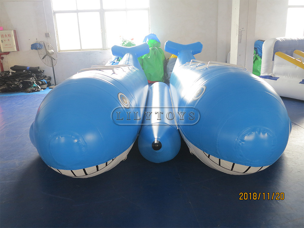 Inflatable water games  banana boat, shark boat, freely customized, big tube boat