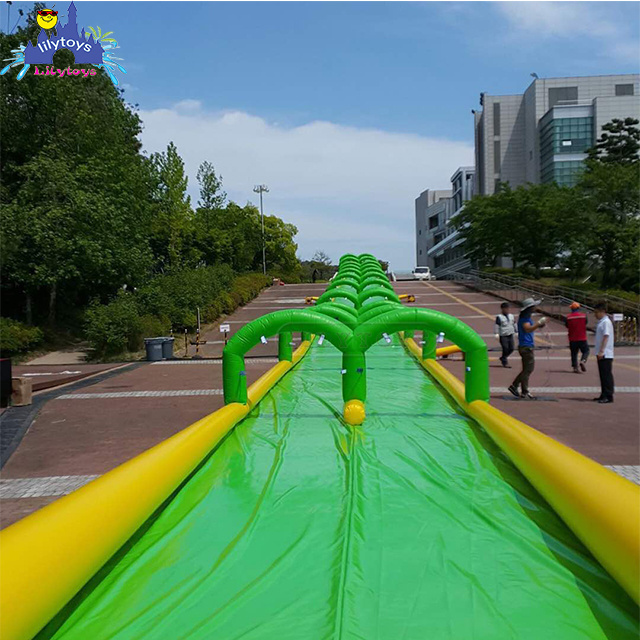 Long Funny green 2 Lane 1000ft inflatable amusing park slip n slide, pvc slide the city, TUV OEM manufacturer